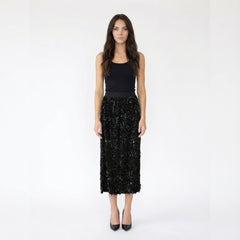 Shimmering Sequin-Embellished High-Waisted Midi Skirt
