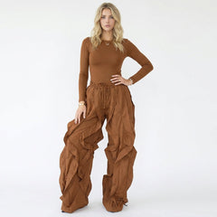 Long Sleeve Top and Ruffled Wide Leg Pant Set