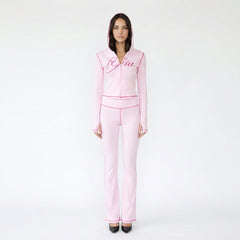 Hooded Zip-Up Top and Flared Pant Set