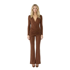 V-Neck Ruched Cross-Waist Jumpsuit