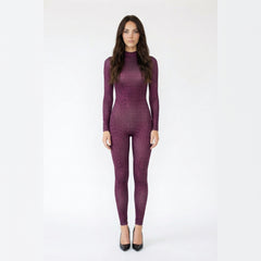 Houndstooth Print Mock-Neck Bodycon Jumpsuit