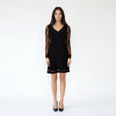 Cowl Neck Mini Dress with Sheer Lace Sleeves