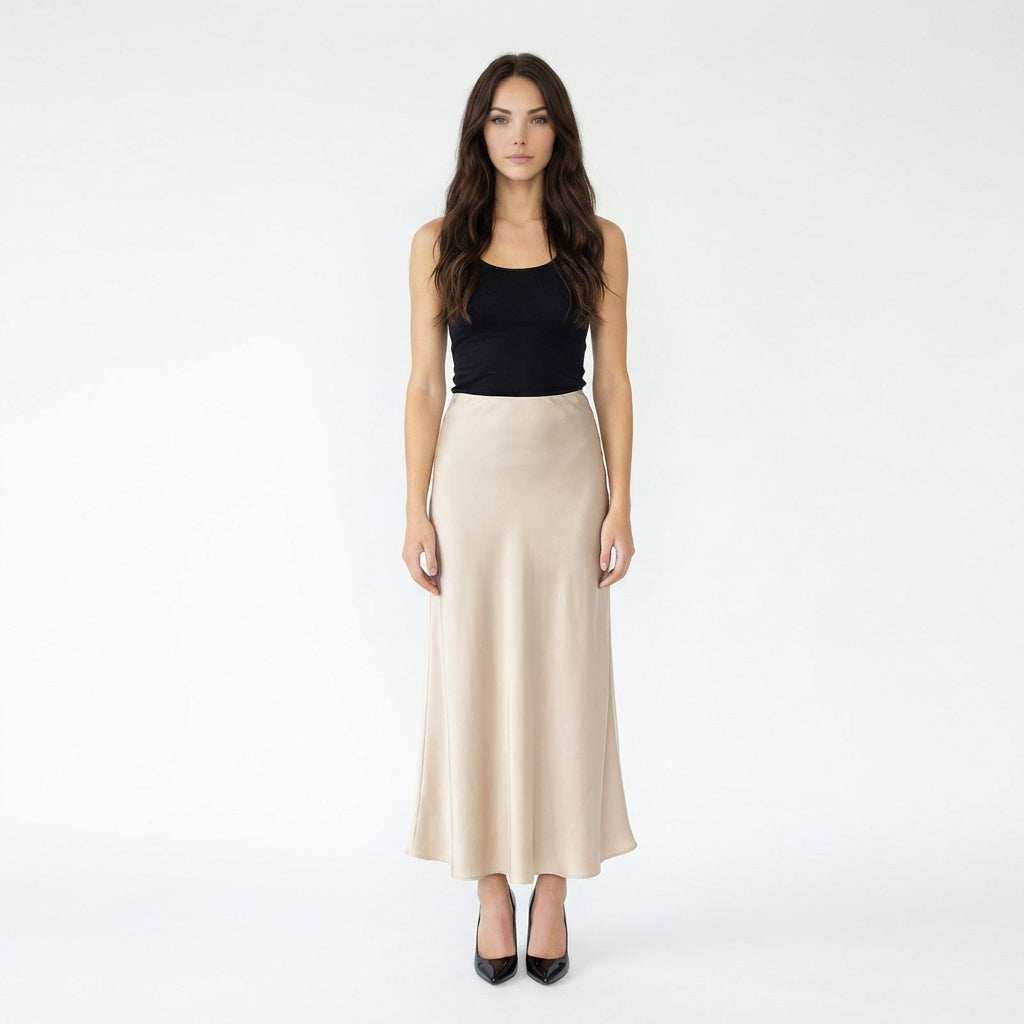 Satin A-Line Midi Skirt