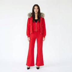 3-Piece Faux Fur Hoodie & Flare Pant Set