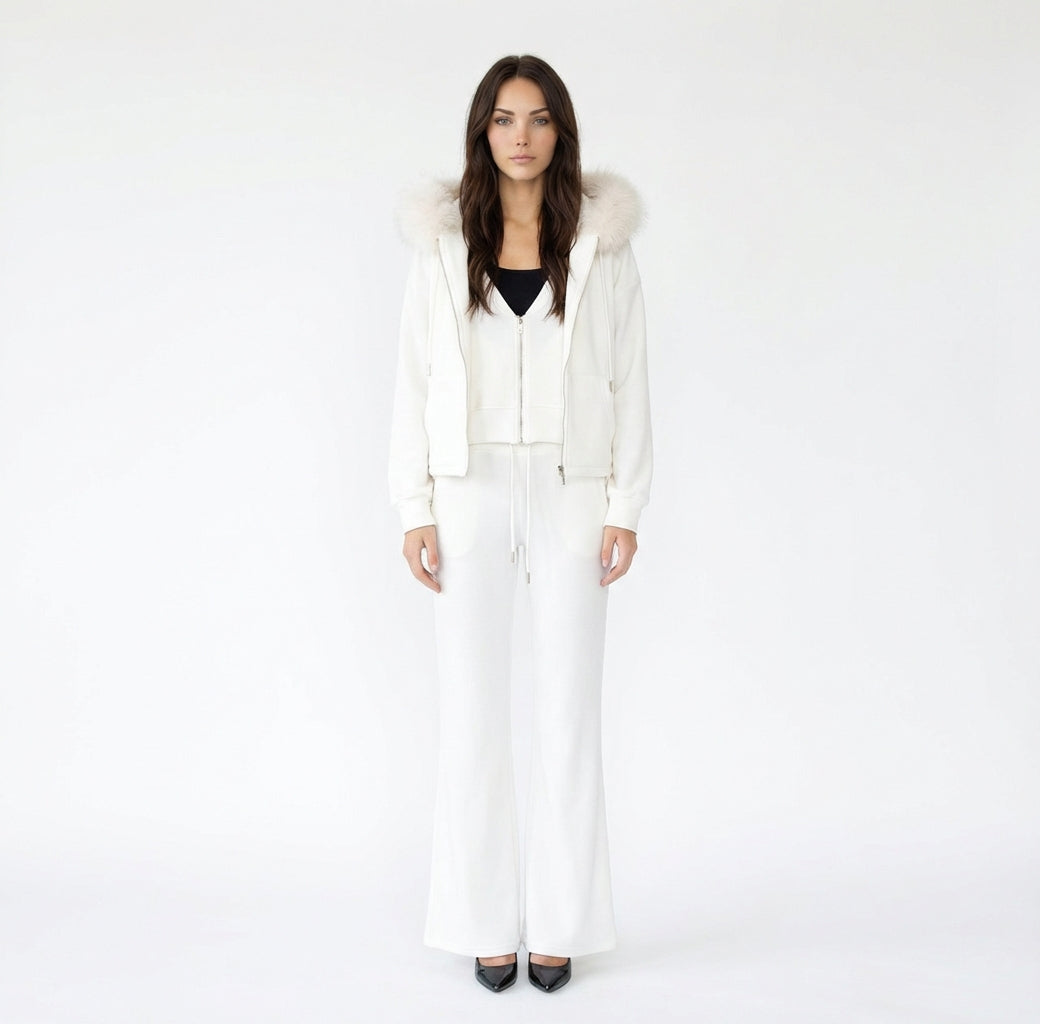 3-Piece Faux Fur Hoodie & Flare Pant Set