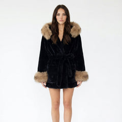 Contrast Faux Fur Trim Jacket