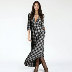 Plaid Button-Down Maxi Shirt Dress
