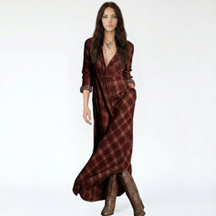 Plaid Button-Down Maxi Shirt Dress