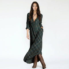 Plaid Button-Down Maxi Shirt Dress