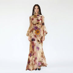 Mock Neck Long Sleeve Floral Maxi Dress