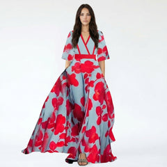 V-Neck Bishop Sleeve Floral Print Maxi Dress
