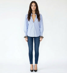 Blue Stripe Shirt with Leopard Cuffs