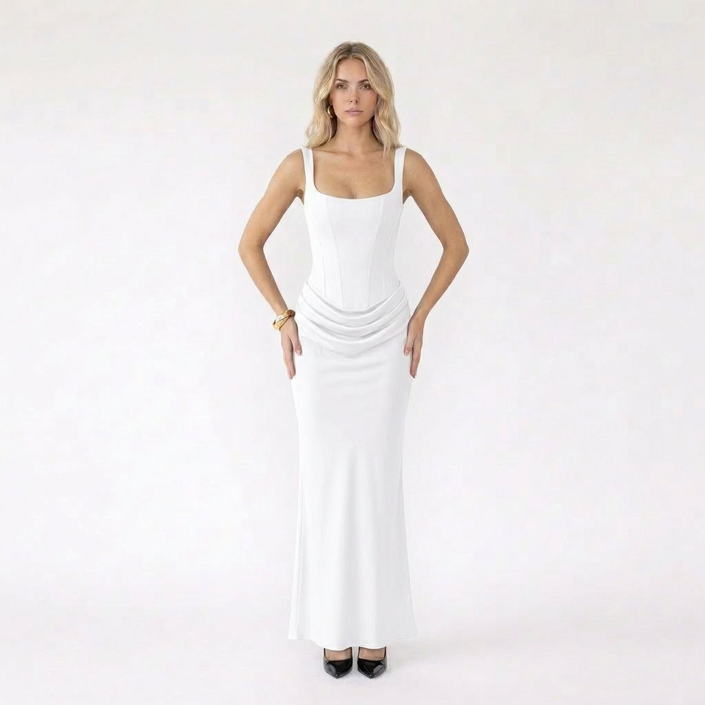 Sleeveless Square Neck Drape Detail Column Maxi Dress