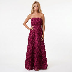Strapless Maxi Dress with All-Over Rosette Texture