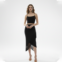 Black Two - Piece Set with Fringe Hem