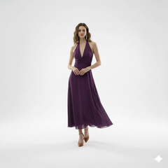 Plum Halter V-Neck Midi Dress