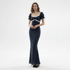 Square Neck Polka Dot Dress with Bubble Sleeve