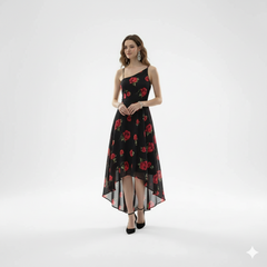 Black Rose Print Maxi Dress