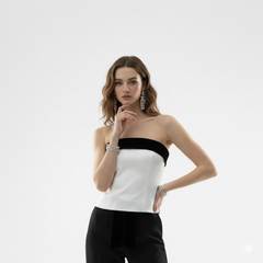 Black - White Strapless Top