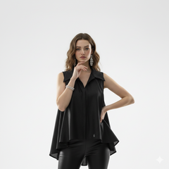Asymmetric Hem Flowing Collar Blouse