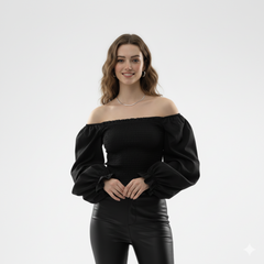 Dramatic Off-Shoulder Puff-Sleeve Top
