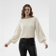 Minimalist Lantern Sleeve Short Knit Sweater