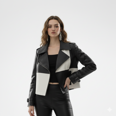 Bold Lapels Colorblock Leather Jacket