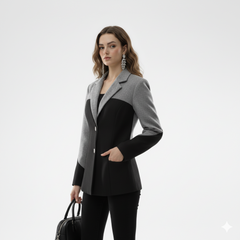 Two-Tone Structured Wool Blend Blazer