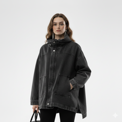 Oversized Washed Black Denim Hoodie