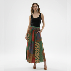 Boho Patchwork Midi Skirt