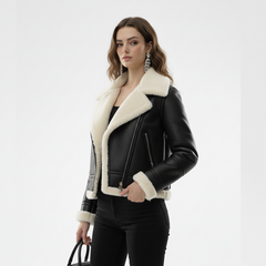 Black Shearling-Lined Black Biker Jacket