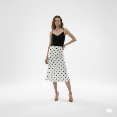 White Polka Dot Midi Skirt