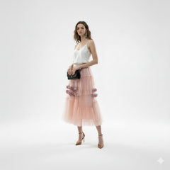 Blush Pink Ruffled Tulle Maxi Skirt