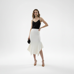 Elegant Asymmetrical Ruffle Ribbed Skirt