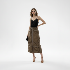 Multi-Pocket Parachute Skirt with Zipper Detail