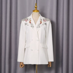 Black Double-Breasted Blazer with Intricate Beaded Shoulders