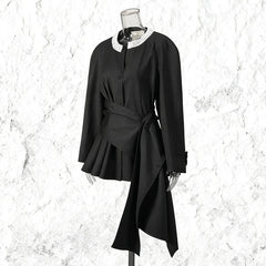 Black Asymmetrical Pleated Wrap Top
