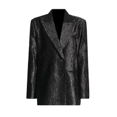Black Textured Double Breasted Blazer