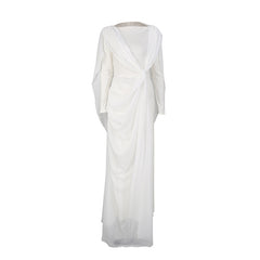 Splicing Long Sleeved Irregular Twisted Long Dress