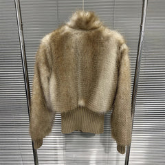 High Neck Cropped Faux Fur Jacket