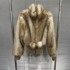 High Neck Cropped Faux Fur Jacket