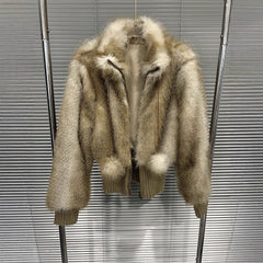 High Neck Cropped Faux Fur Jacket