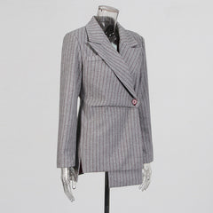Grey Asymmetrical Pinstripe Blazer
