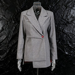 Grey Asymmetrical Pinstripe Blazer