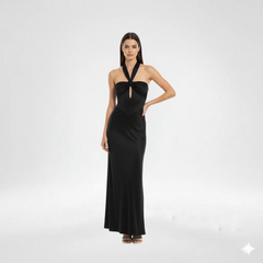 Black Halter Corset Maxi Dress