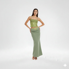 Green Lace Camisole & Midi Skirt Set