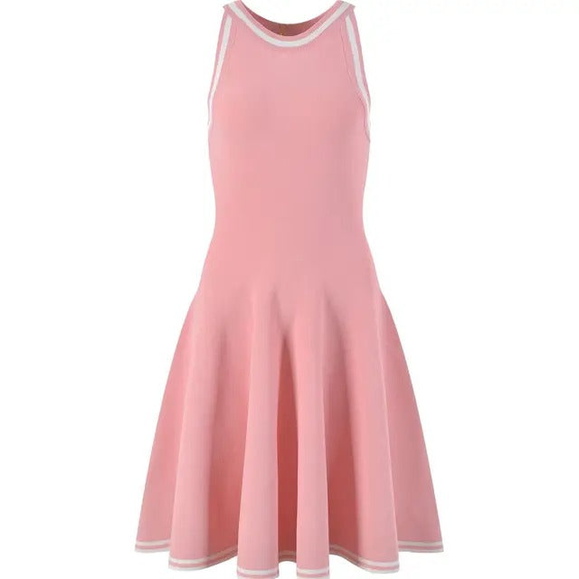 Minimalist Pink Knit Flared Dress